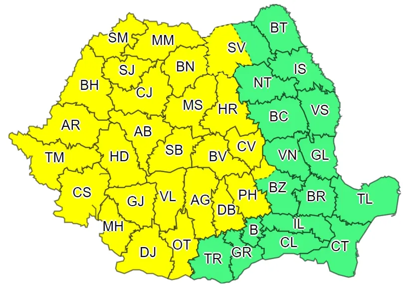 COD GALBEN de ploi torenţiale valabil pentru judeţul Braşov