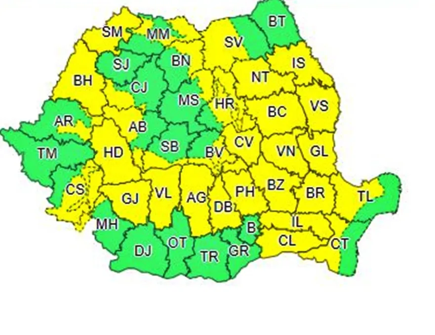 Un nou cod galben de ploi, valabil până mâine dimineață
