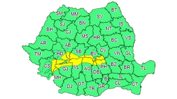 Brașovul, sub avertizare meteo COD GALBEN