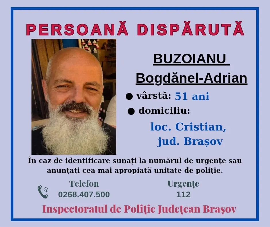 Polițiștii din Brașov caută un bărbat de 51 de ani 