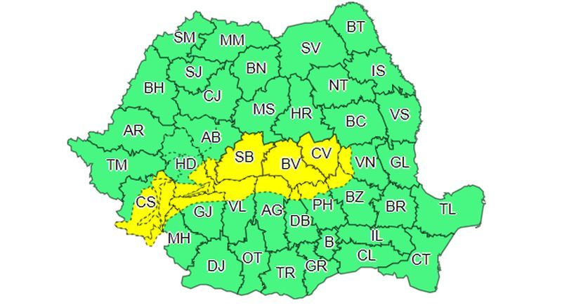 Codul galben de VREME REA, prelungit pentru județul Brașov!
