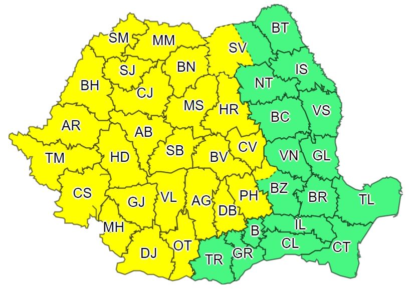 COD GALBEN de ploi torenţiale valabil pentru judeţul Braşov