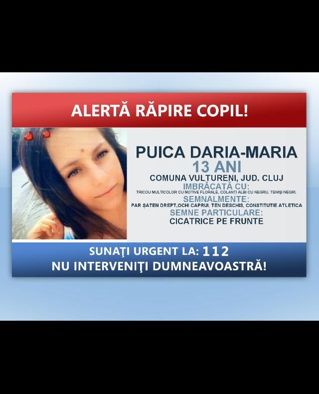 Minoră dispărută la Cluj, căutată în toată țara