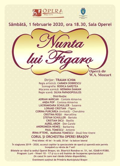 "Nunta lui Figaro", diseară, la Opera Brașov