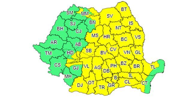 Cod galben de ploi și vânt, până mâine seară!