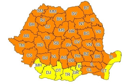 COD PORTOCALIU! Fenomene meteo extreme, în aproape toată țara!
