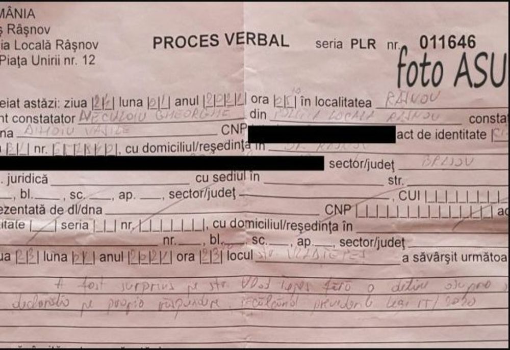 FOTO Bărbat mort de doi ani, "sancționat" de Poliția Locală pentru că nu avea declarația pe propria răspundere!