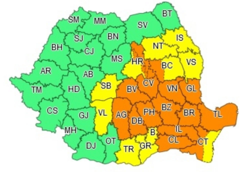 Codul galben de vreme severă s-a transformat în COD PORTOCALIU!