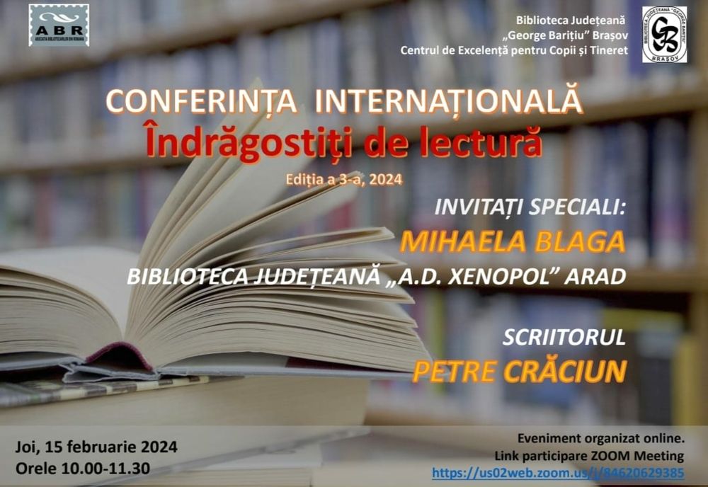 Biblioteca Județeană Brașov organizează, astăzi, ediția a 3-a a evenimentului "Îndrăgostiți de lectură"