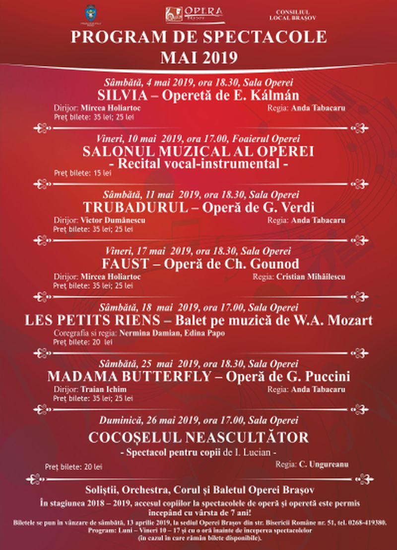 Opera Brașov - Afis Mai 2019