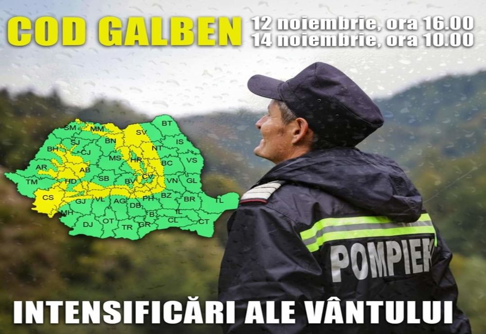 COD GALBEN de vânt puternic, până joi dimineața!