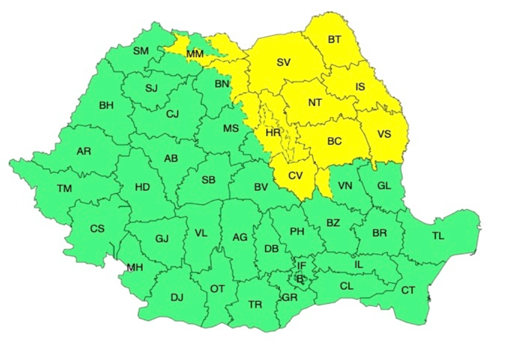 ANM: Cod galben de fenomene periculoase - HARTA actualizată