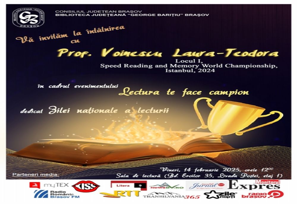 CAMPIOANA MONDIALĂ LA CITIT VITEZĂ AJUNGE LA BIBLIOTECA JUDEȚEANĂ BRAȘOV