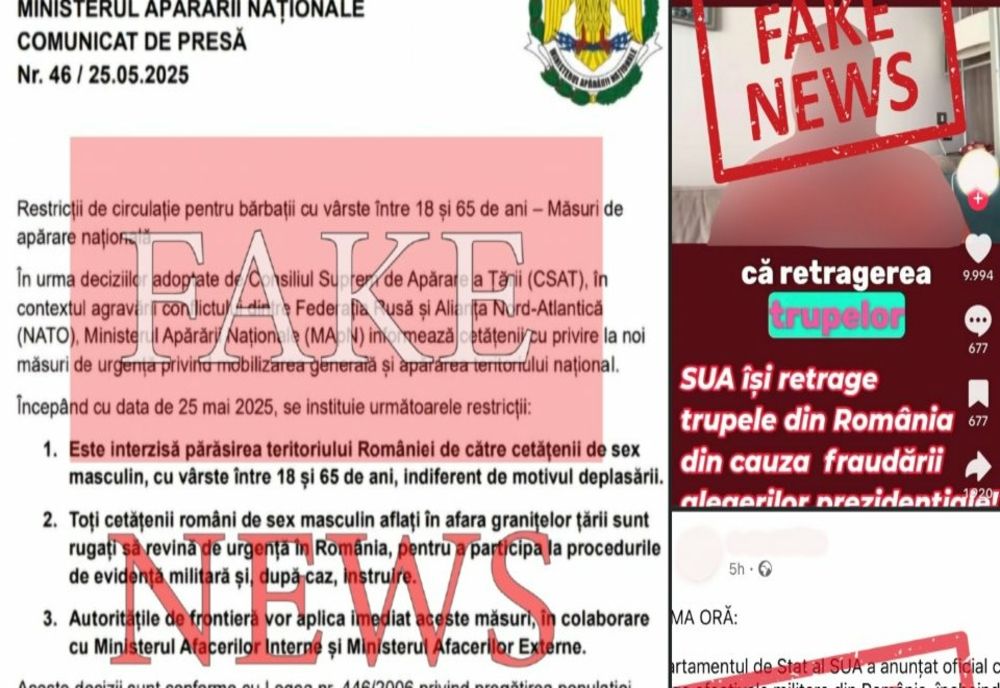 MAPN: NOI ÎNCERCĂRI DE DEZINFORMARE, PE SUBIECTE CARE VIZEAZĂ APĂRAREA ȘI SECURITATEA NAȚIONALĂ
