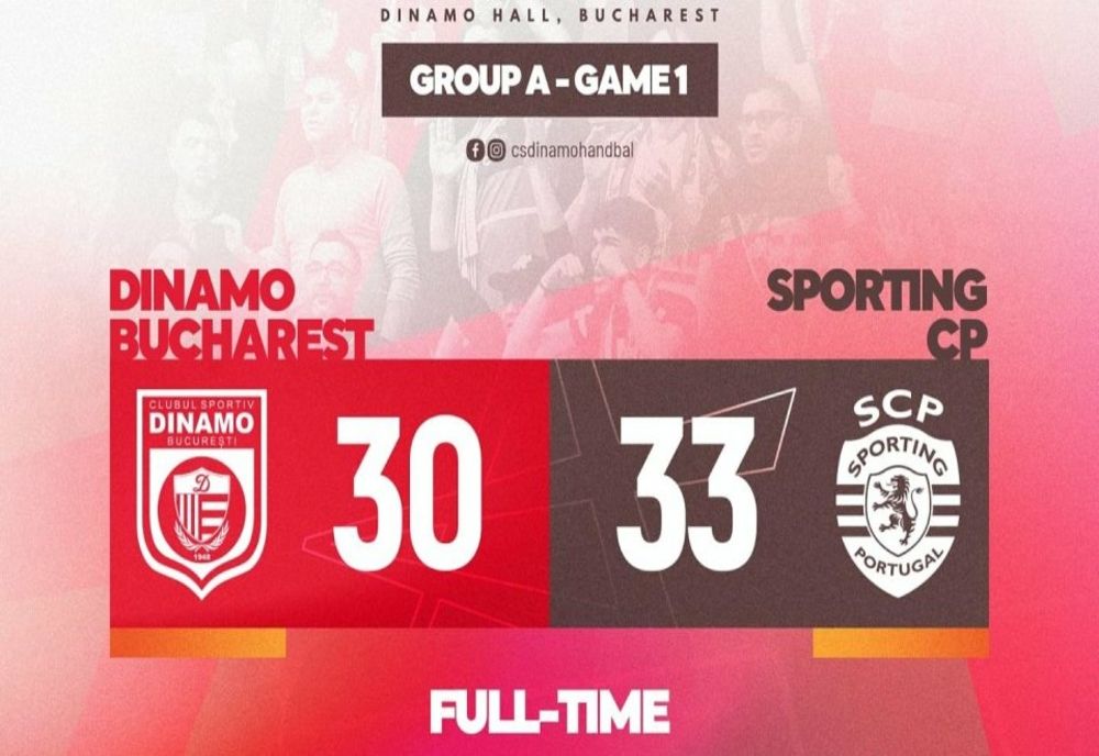 HANDBAL MASCULIN: DINAMO BUCUREŞTI, ÎNVINSĂ CU 30-33 DE SPORTING LISABONA, ÎN LIGA CAMPIONILOR