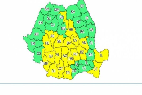 Cod Galben de vijelii, ploi puternice și grindină. Judeţele afectate