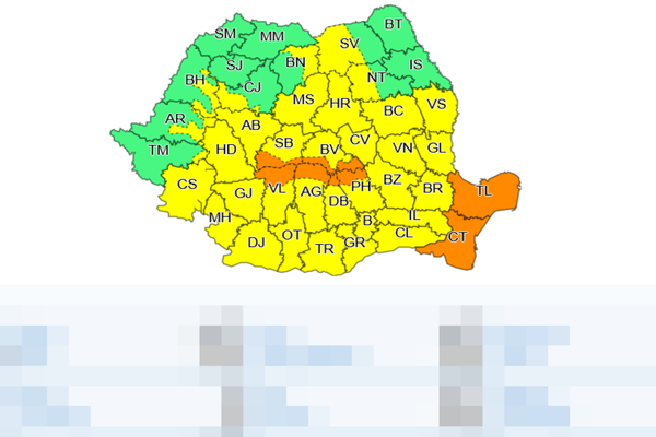 Meteorologii au emis noi avertizări Cod Galben şi Cod Portocaliu, pentru aproape toată ţara. Ce judeţe sunt afectate