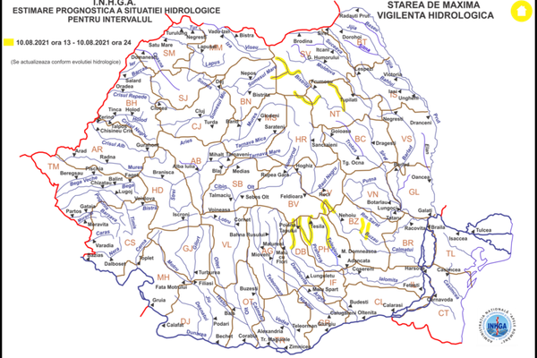 COD GALBEN de inundații pe râurile din mai multe bazine hidrografice