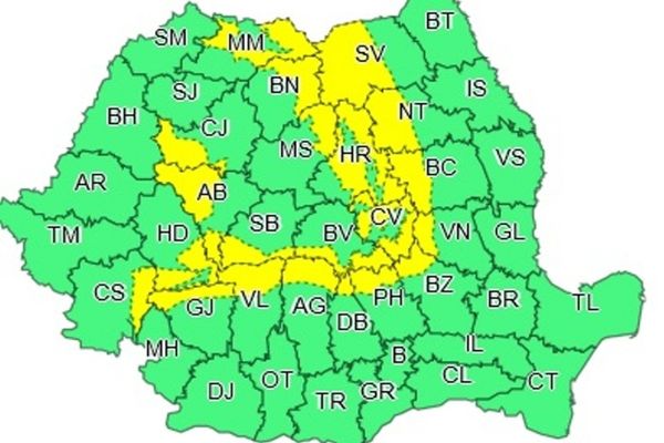 COD GALBEN de viscol la munte. Intensificări ale vântului și în zonele joase