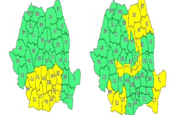 Cod Galben de ninsori, ploi şi vânt, în mai multe judeţe din ţară