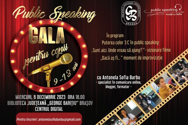 Eveniment inedit, pentru copii, la Brașov! Gală de public speaking la Biblioteca Județeană!
